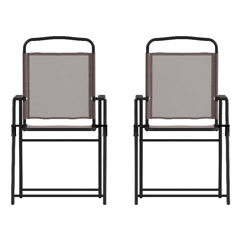 Flash Furniture Mystic Metal Patio Sling Chairs with Armrest in Brown (Set of 2)