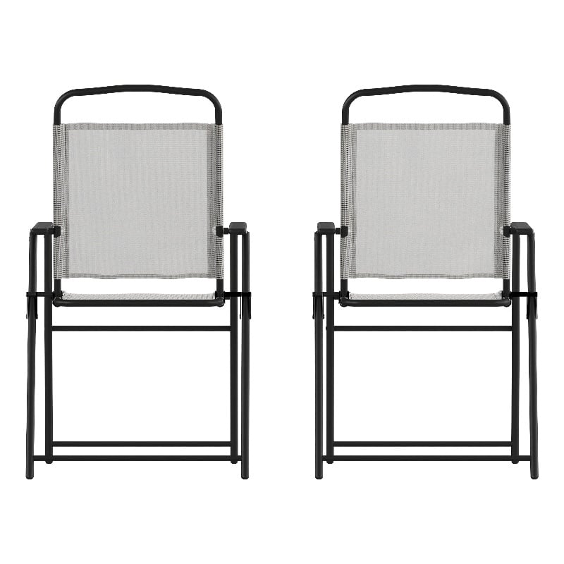 Flash Furniture Mystic Metal Patio Sling Chairs with Armrests in Gray (Set of 2)