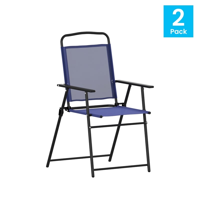 Flash Furniture Mystic Metal Patio Sling Chairs with Armrests in Navy (Set of 2)