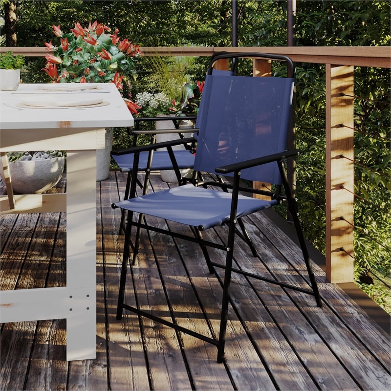 Flash Furniture Mystic Metal Patio Sling Chairs with Armrests in Navy (Set of 2)