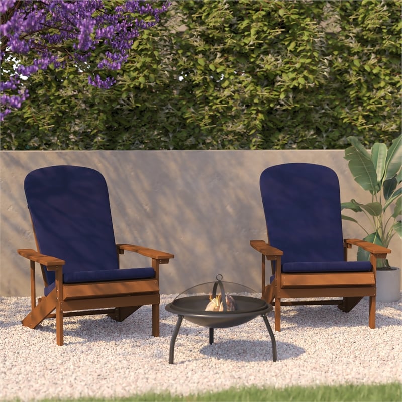 Flash Furniture Charlestown Plastic Adirondack Chairs in Teak/Blue (Set of 2)