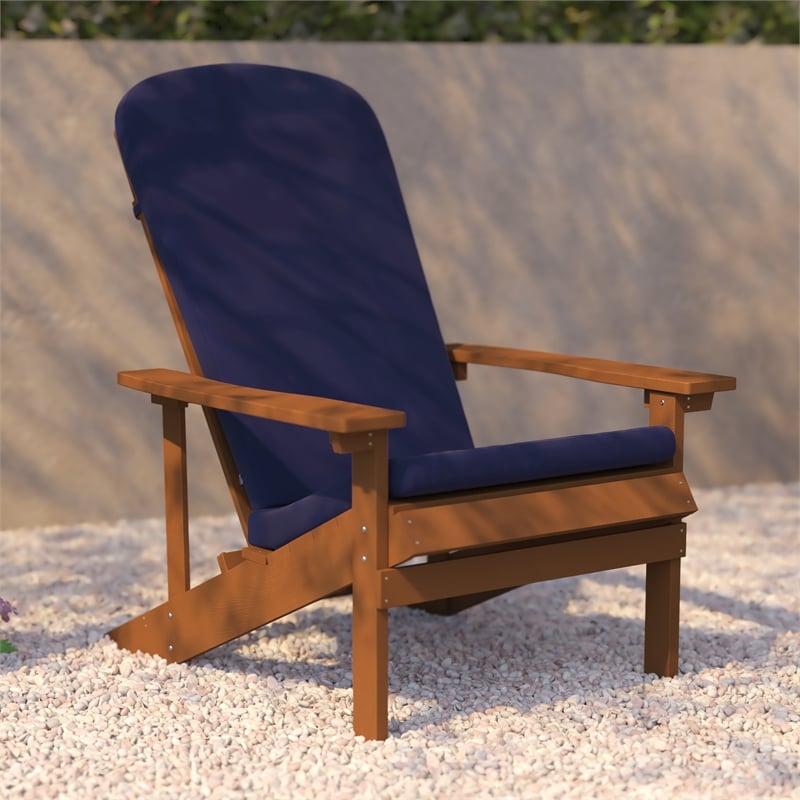 Flash Furniture Charlestown Plastic Adirondack Chairs in Teak/Blue (Set of 2)
