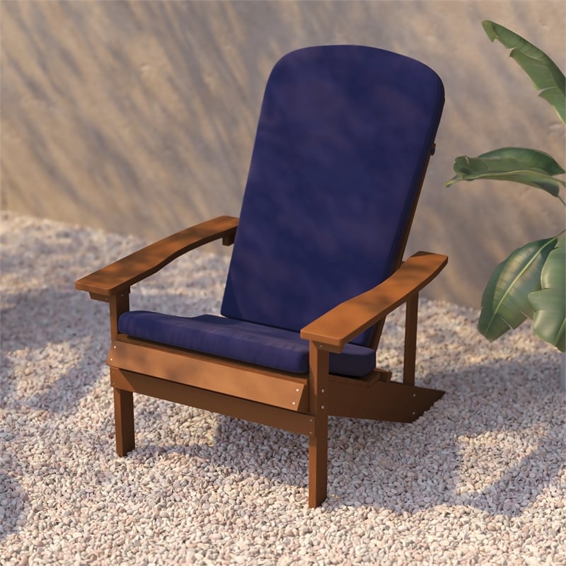 Flash Furniture Charlestown Plastic Adirondack Chairs in Teak/Blue (Set of 2)