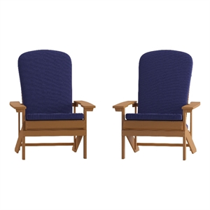 Flash Furniture Charlestown Plastic Adirondack Chairs in Teak/Blue (Set of 2)