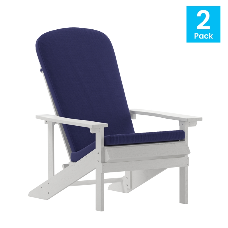 Flash Furniture Charlestown Plastic Adirondack Chairs in White/Blue (Set of 2)