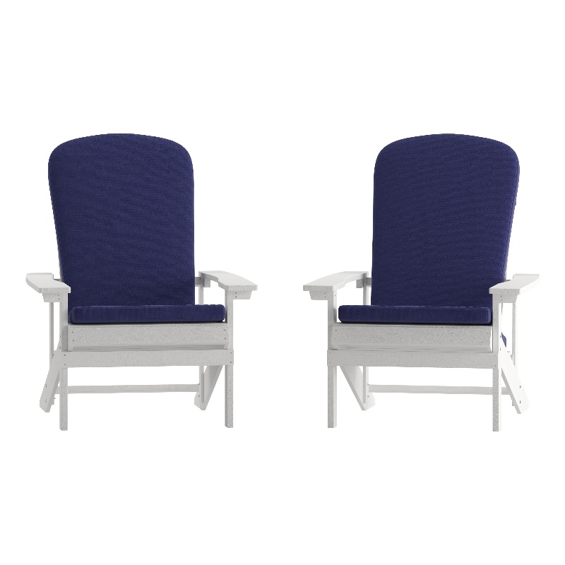 Flash Furniture Charlestown Plastic Adirondack Chairs in White/Blue (Set of 2)