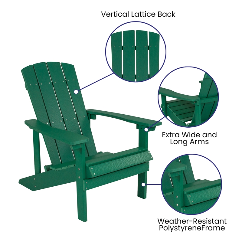 Flash Furniture Charlestown Plastic Adirondack Chairs in Green/Cream (Set of 2)