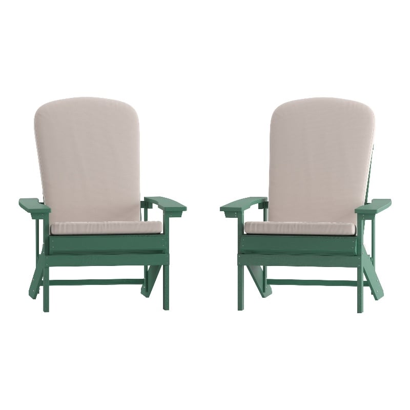 Flash Furniture Charlestown Plastic Adirondack Chairs in Green/Cream (Set of 2)