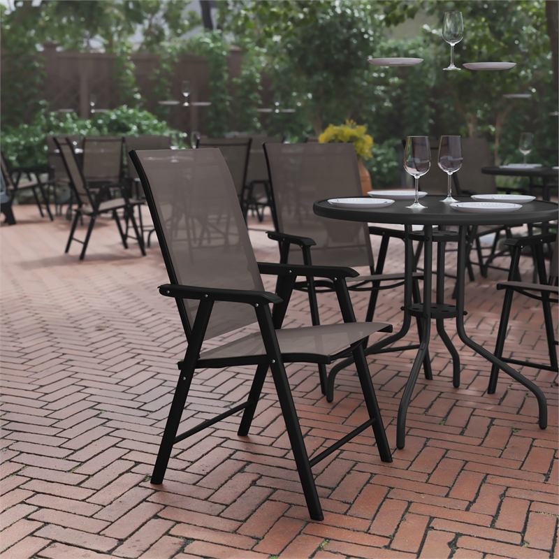 Flash Furniture Paladin Metal Folding Patio Sling Chair in Brown (Set of2)