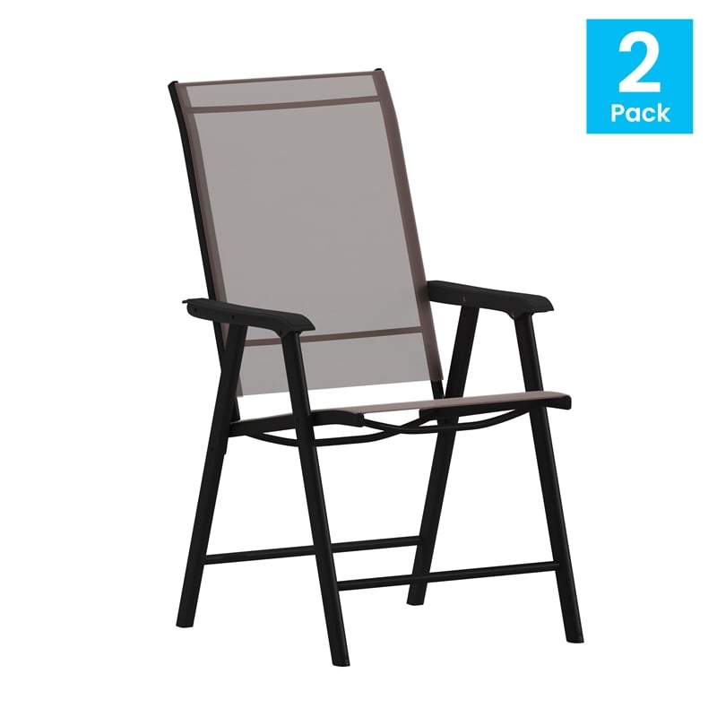 Flash Furniture Paladin Metal Folding Patio Sling Chair in Brown (Set of2)