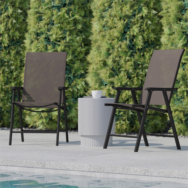 Flash Furniture Paladin Metal Folding Patio Sling Chair in Brown (Set of2)