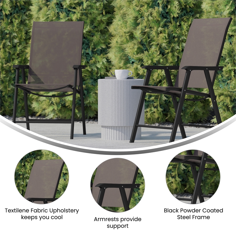 Flash Furniture Paladin Metal Folding Patio Sling Chair in Brown (Set of2)