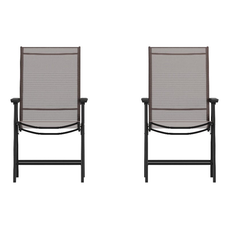 Flash Furniture Paladin Metal Folding Patio Sling Chair in Brown (Set of2)