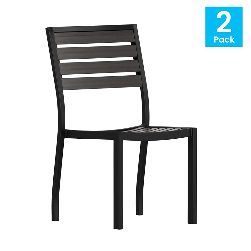 Flash Furniture Lark Outdoor Aluminum Side Chairs in Gray (Set of 2)