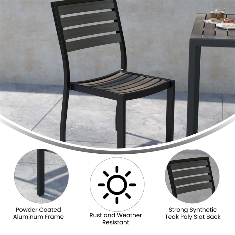 Flash Furniture Lark Outdoor Aluminum Side Chairs in Gray (Set of 2)