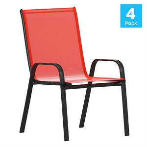 Flash Furniture Brazos Metal Patio Stack Chair in Red (Set of 4)