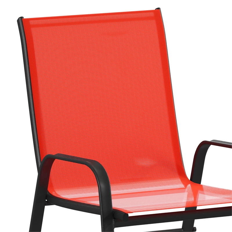 Flash Furniture Brazos Metal Patio Stack Chair in Red (Set of 4)