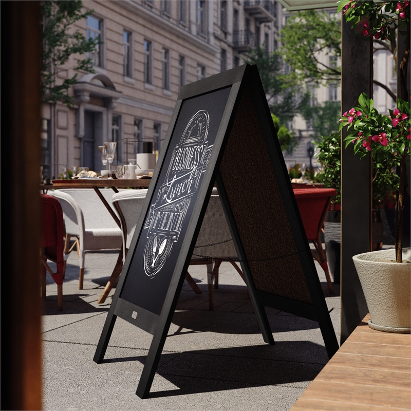 Flash Furniture Canterbury A-Frame Wood Magnetic Chalkboard Set in Black