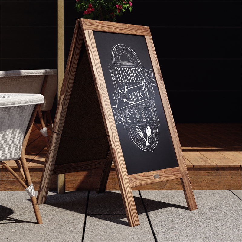 Flash Furniture Canterbury A-Frame Wood Magnetic Chalkboard Set in Brown