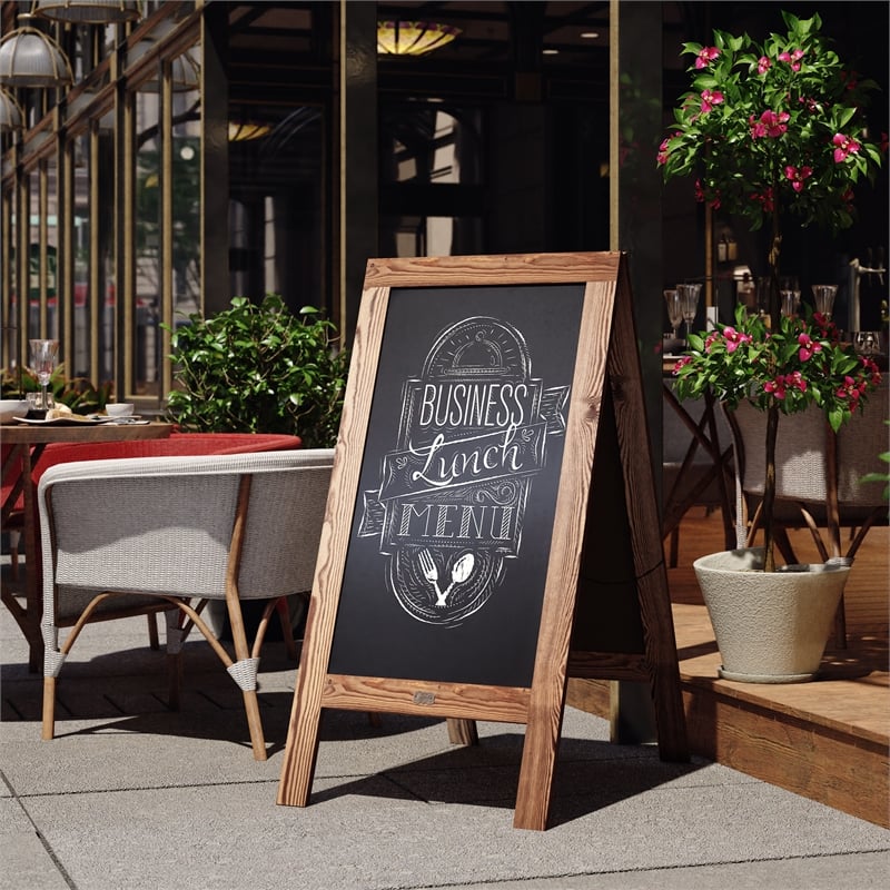 Flash Furniture Canterbury A-Frame Wood Magnetic Chalkboard Set in Brown