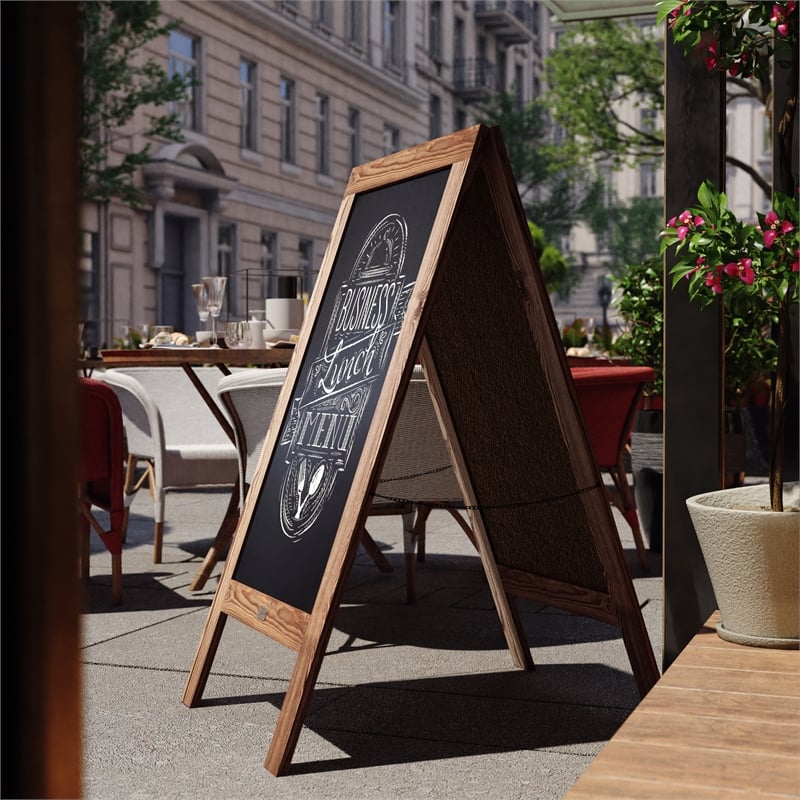 Flash Furniture Canterbury A-Frame Wood Magnetic Chalkboard Set in Brown
