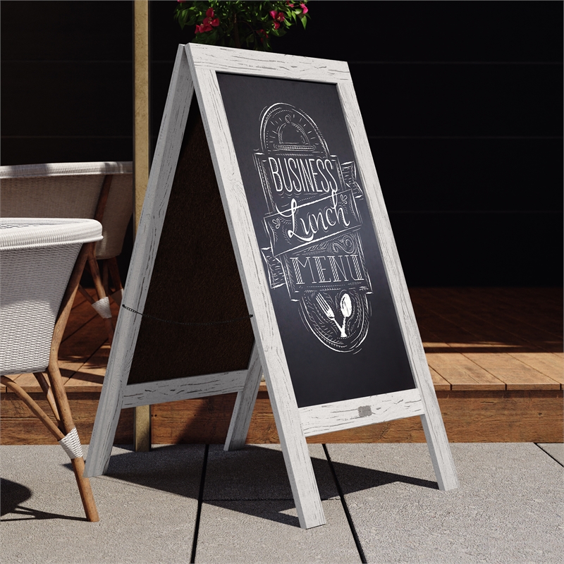Flash Furniture Canterbury A-Frame Wood Magnetic Chalkboard Set in White
