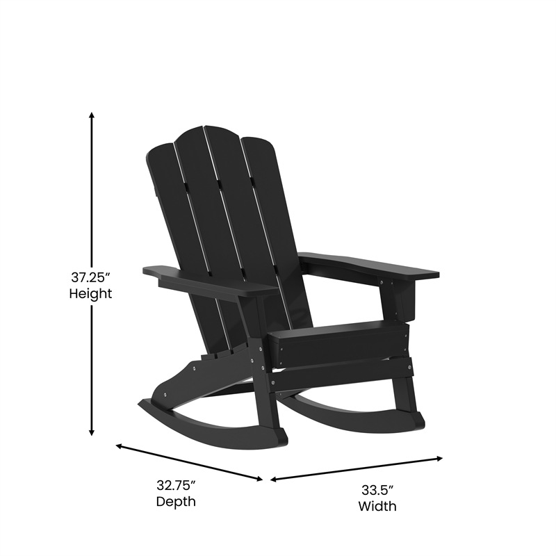 Flash Furniture Halifax Plastic Rocking Adirondack Chair with Cupholder in Black