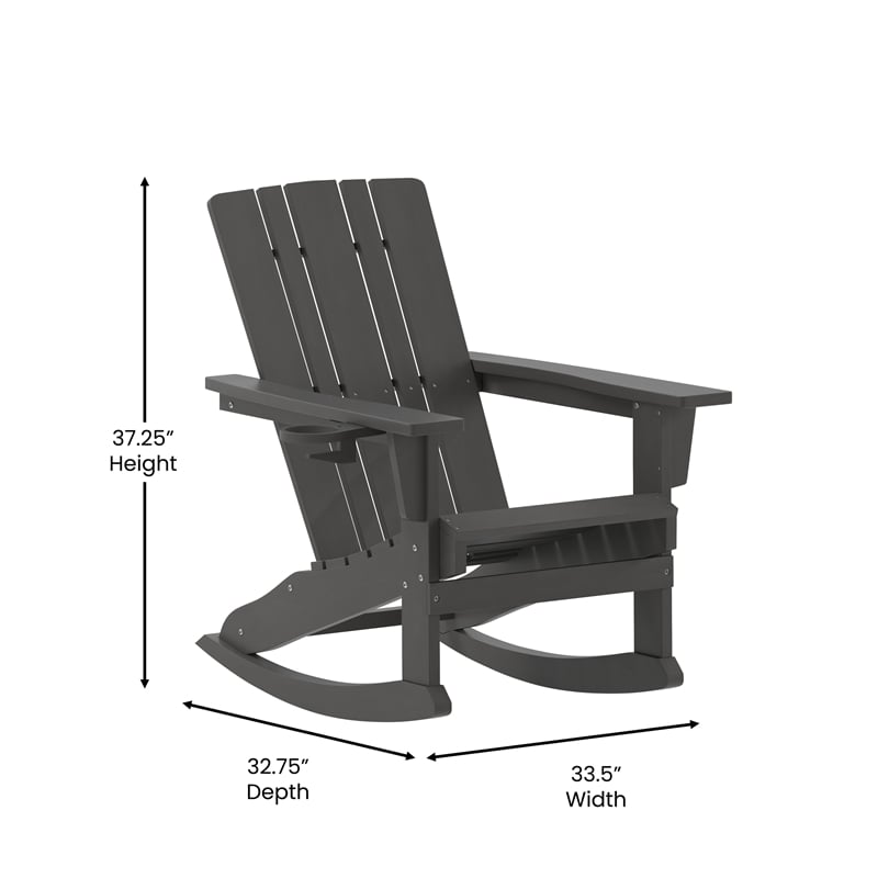 Flash Furniture Halifax Plastic Rocking Adirondack Chair with Cupholder in Gray