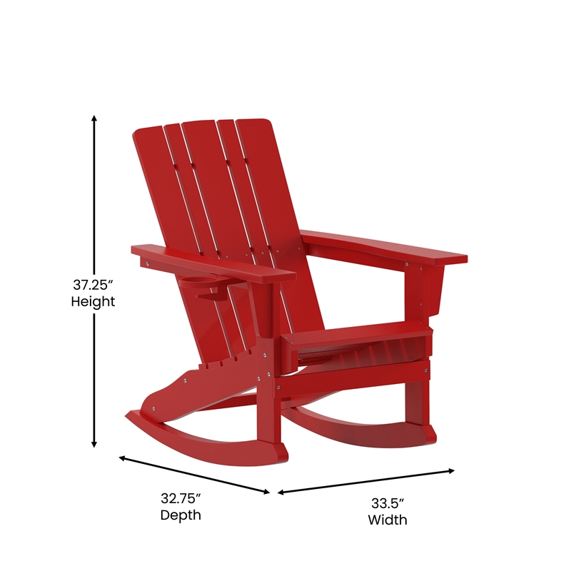 Flash Furniture Halifax Plastic Rocking Adirondack Chair with Cupholder in Red