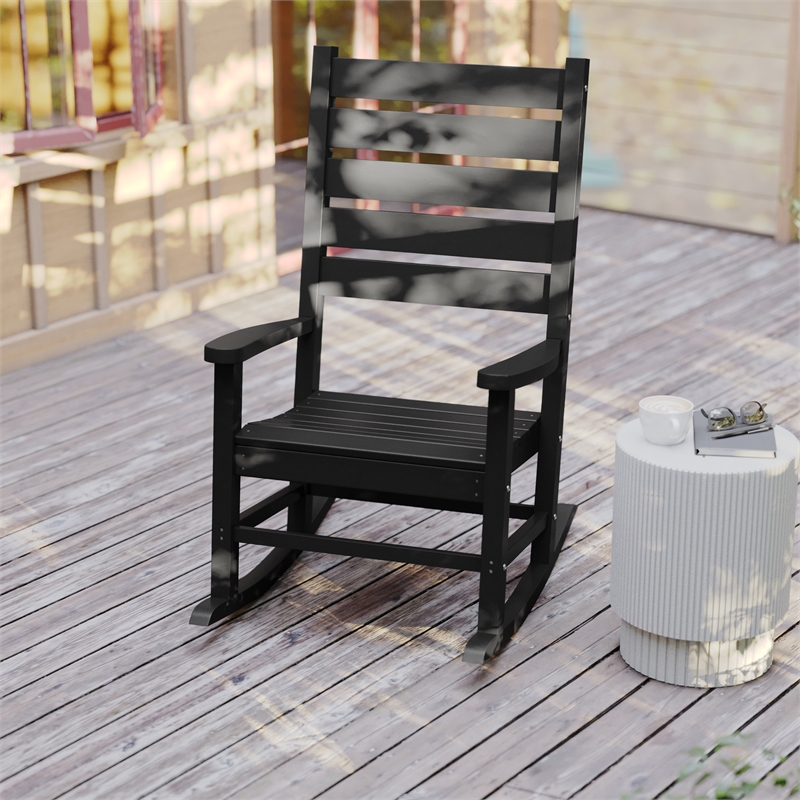 Flash Furniture Manchester Outdoor Plastic Adirondack Rocking Chair in Black