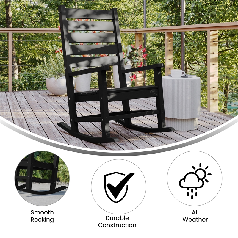 Flash Furniture Manchester Outdoor Plastic Adirondack Rocking Chair in Black