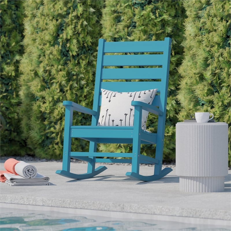 Flash Furniture Manchester Outdoor Plastic Adirondack Rocking Chair in Blue