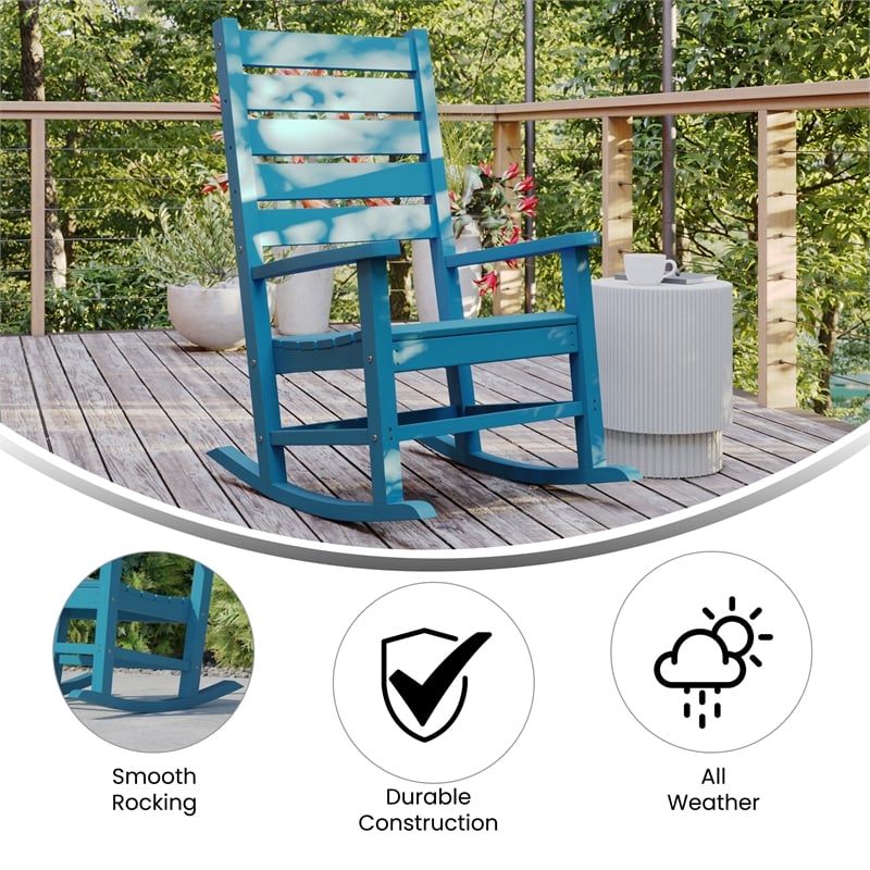 Flash Furniture Manchester Outdoor Plastic Adirondack Rocking Chair in Blue