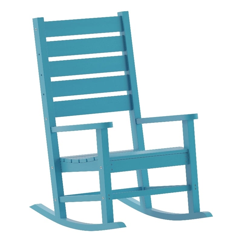 Flash Furniture Manchester Outdoor Plastic Adirondack Rocking Chair in Blue