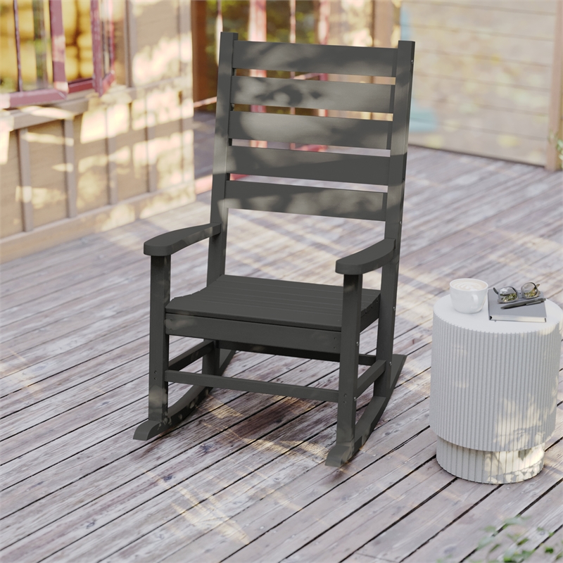 Flash Furniture Manchester Outdoor Plastic Adirondack Rocking Chair in Gray