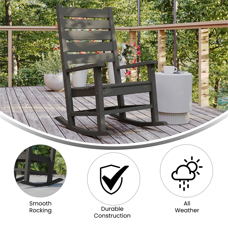 Flash Furniture Manchester Outdoor Plastic Adirondack Rocking Chair in Gray