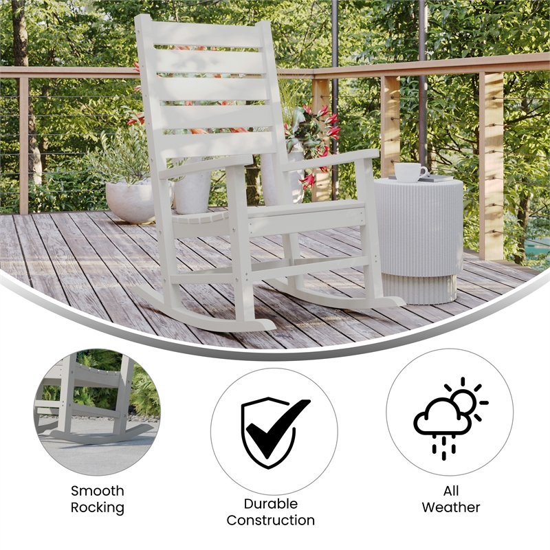 Flash Furniture Manchester Outdoor Plastic Adirondack Rocking Chair in White