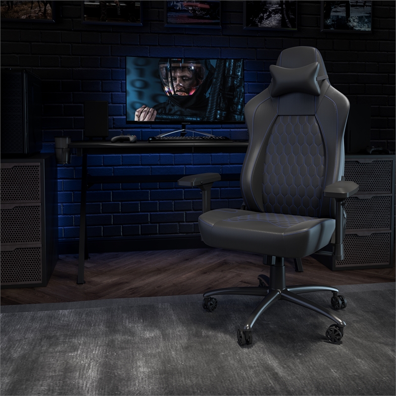 Flash Furniture Falco Ergonomic Faux Leather Gaming Chair in Black/Blue