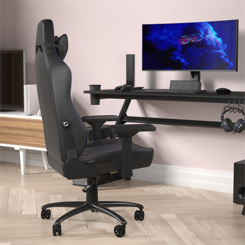 Flash Furniture Falco Ergonomic Faux Leather Gaming Chair in Black/Blue