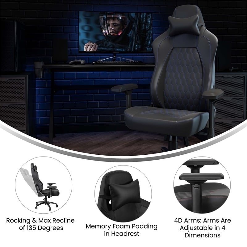 Flash Furniture Falco Ergonomic Faux Leather Gaming Chair in Black/Blue