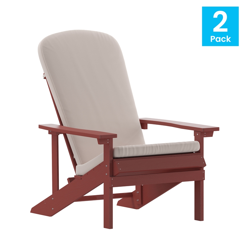 Flash Furniture Charlestown Plastic Adirondack Chairs in Red/Cream (Set of 2)