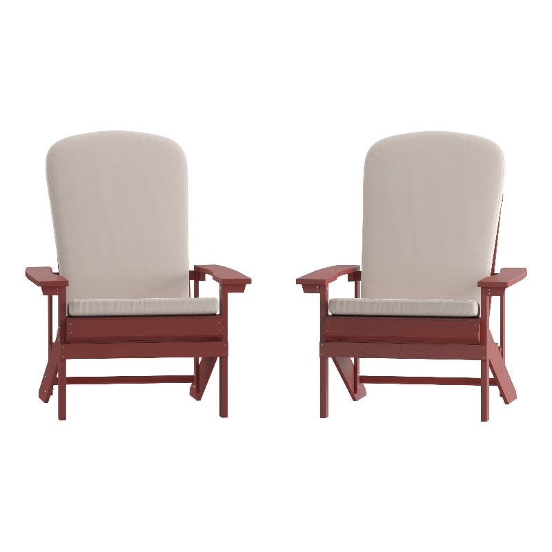 Flash Furniture Charlestown Plastic Adirondack Chairs in Red/Cream (Set of 2)