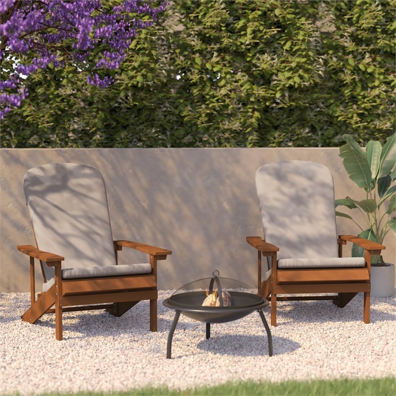 Flash Furniture Charlestown Plastic Adirondack Chairs in Teak/Cream (Set of 2)