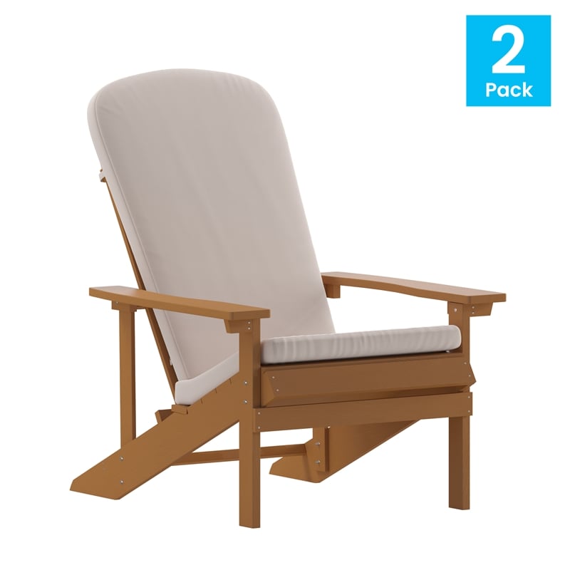 Flash Furniture Charlestown Plastic Adirondack Chairs in Teak/Cream (Set of 2)
