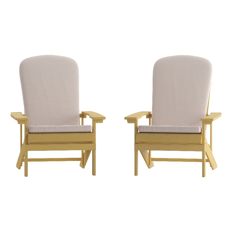Flash Furniture Charlestown Plastic Adirondack Chairs in Yellow/Cream (Set of 2)