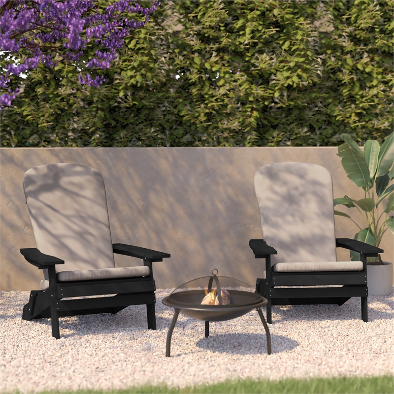 Flash Furniture Charlestown Plastic Adirondack Chairs in Black/Cream (Set of 2)