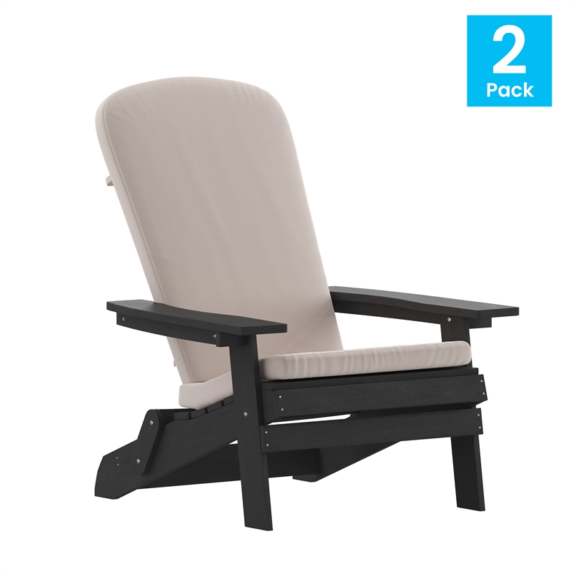 Flash Furniture Charlestown Plastic Adirondack Chairs in Black/Cream (Set of 2)