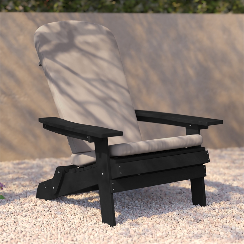 Flash Furniture Charlestown Plastic Adirondack Chairs in Black/Cream (Set of 2)
