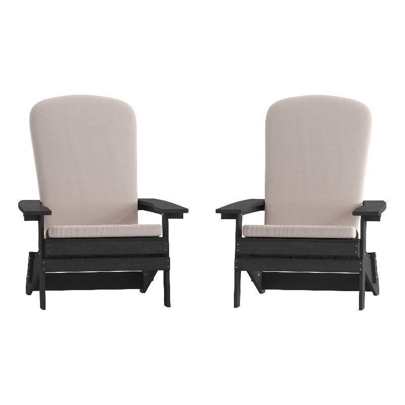 Flash Furniture Charlestown Plastic Adirondack Chairs in Black/Cream (Set of 2)