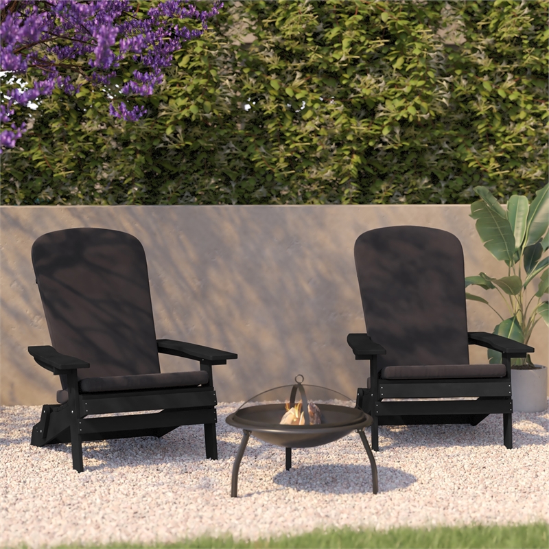 Flash Furniture Charlestown Plastic Adirondack Chairs in Black/Gray (Set of 2)
